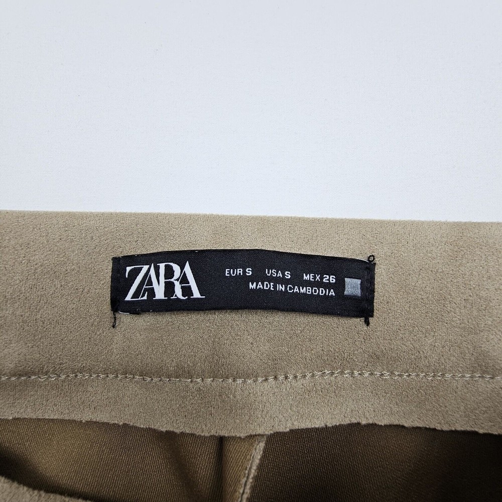 Zara Women Faux Suede Leggins Size Small Color Brown Tan Elastic Waistband Comfy - Picture 4 of 13